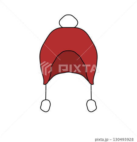 A red hat with a white pom pom on top 130493928