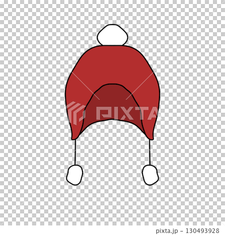 A red hat with a white pom pom on top 130493928