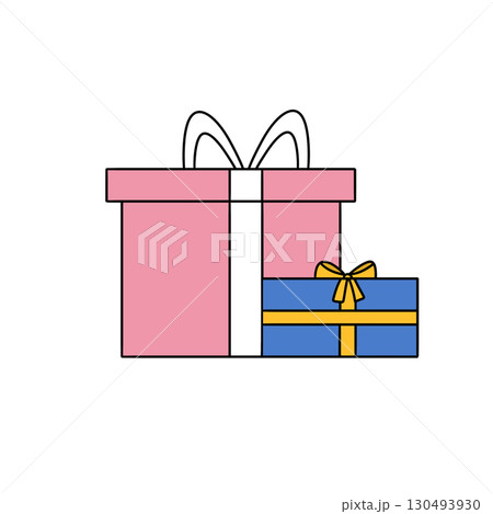 A pink and blue gift box with a yellow bow on top of a pink gift box A pink and blue gift box with a yellow bow on top of a pink gift box 130493930