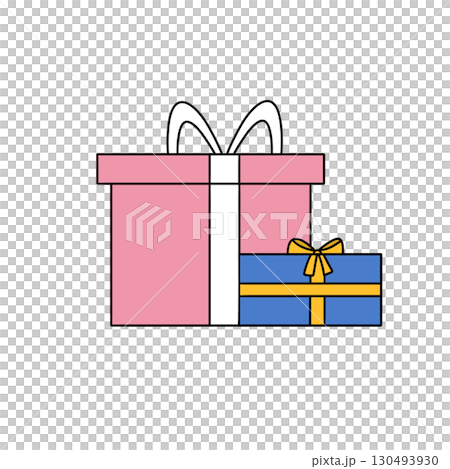 A pink and blue gift box with a yellow bow on top of a pink gift box A pink and blue gift box with a yellow bow on top of a pink gift box 130493930