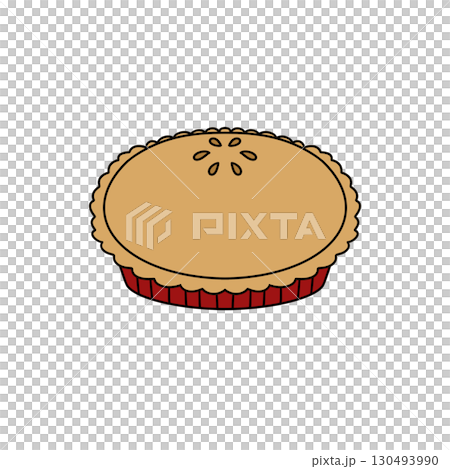 A pie is shown in a red pan 130493990