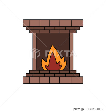 A cartoon drawing of a fireplace with a fire in it A cartoon drawing of a fireplace with a fire in it 130494032