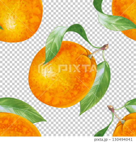 Seamless watercolor background with hand-painted oranges. Seamless pattern with bright fruits and green leaves on a white background. For tableware, textiles, packaging, wallpaper. Seamless watercolor background with hand-painted oranges. Seamless pattern with bright fruits and green leaves on a white background. For tableware, textiles, packaging, wallpaper. 130494041