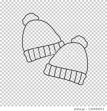 Two hats with pom poms on them Two hats with pom poms on them 130494051