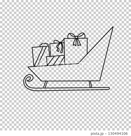 A white sled with a large number of gifts on it 130494106