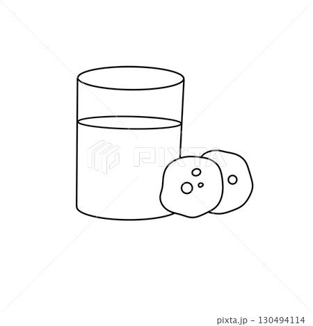 A glass of milk with two cookies on top A glass of milk with two cookies on top 130494114
