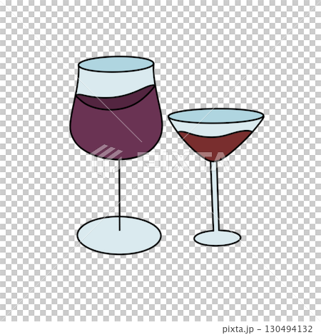 Two wine glasses, one of which is a martini glass, are shown side by side 130494132
