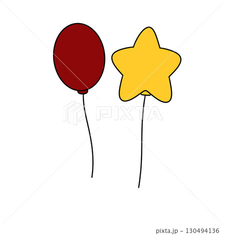 A red balloon and a yellow star are drawn next to each other A red balloon and a yellow star are drawn next to each other 130494136