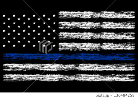 American flag with a blue line, supporting law enforcement. American police flag with distressed effect. American flag with a blue line, supporting law enforcement. American police flag with distressed effect. 130494259