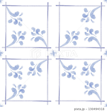 Seamless pattern of grout.Seams of ceramic tile in blue color,imitation ceramic tile.Grid step for background.Watercolor square with hand-drawn stitch marks.Loose textured lines,subtle imperfections Seamless pattern of grout.Seams of ceramic tile in blue color,imitation ceramic tile.Grid step for background.Watercolor square with hand-drawn stitch marks.Loose textured lines,subtle imperfections 130494318