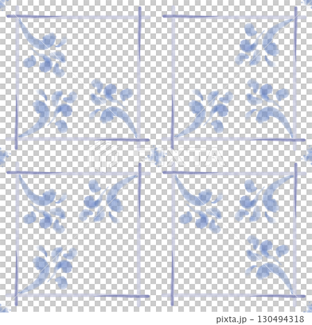 Seamless pattern of grout.Seams of ceramic tile in blue color,imitation ceramic tile.Grid step for background.Watercolor square with hand-drawn stitch marks.Loose textured lines,subtle imperfections 130494318