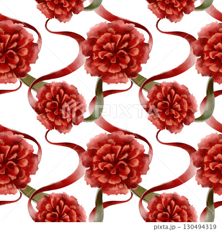 Portuguese revolution of carnations symbols red flower with ribbons colored national flag symbolizing freedom,peaceful change in the nation's life,and democracy.Watercolor hand drawn seamless pattern Portuguese revolution of carnations symbols red flower with ribbons colored national flag symbolizing freedom,peaceful change in the nation's life,and democracy.Watercolor hand drawn seamless pattern 130494319