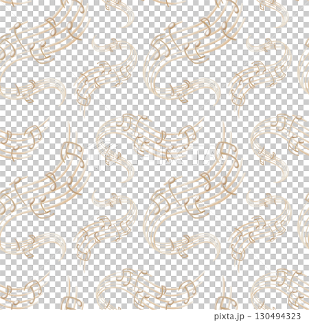 Seamless pattern of music stand with stylized beige-colored notes in a winding composition as a symbol of a song played from a turntable.Hand drawn watercolor illustration on white background Seamless pattern of music stand with stylized beige-colored notes in a winding composition as a symbol of a song played from a turntable.Hand drawn watercolor illustration on white background 130494323