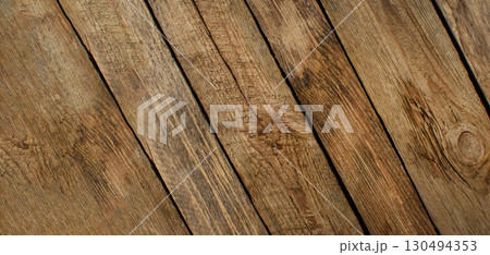 Shabby rextured floor wide banner. Old retro vintage wooden texture background. Rustic wooden surface wide banner. 130494353