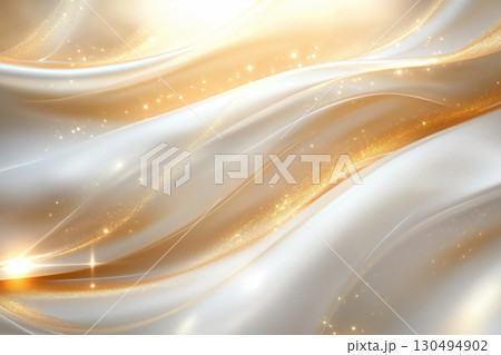 高級感のある白と金色のウェーブ背景。美容広告に最適な背景 高級感のある白と金色のウェーブ背景。美容広告に最適な背景 130494902