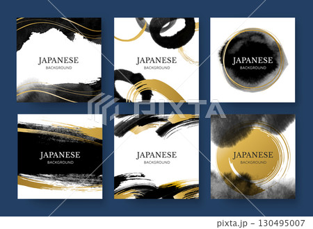 墨と金色の筆の背景コレクション 130495007