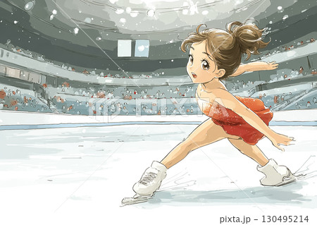美優シリーズ：氷上でポーズを決める女性選手 130495214