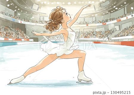 氷上でポーズを決める女性選手 氷上でポーズを決める女性選手 130495215