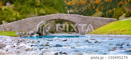 Rio Ara river and bridge San Nicolas de Bujaruelo in Ordesa Rio Ara river and bridge San Nicolas de Bujaruelo in Ordesa 130495274
