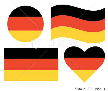 Round, waving, squared flag of Germany and heart shape. Circle German flag isolated. Round, waving, squared flag of Germany and heart shape. Circle German flag isolated. 130495561