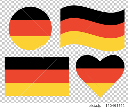 Round, waving, squared flag of Germany and heart shape. Circle German flag isolated. Round, waving, squared flag of Germany and heart shape. Circle German flag isolated. 130495561
