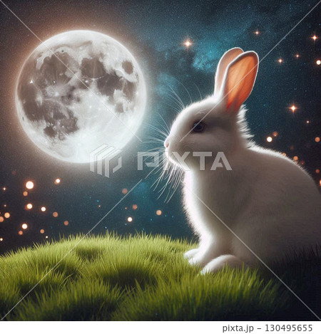 お月見をしている白うさぎ[25] 130495655