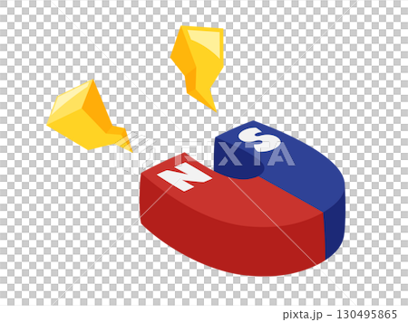 磁気を発するU形磁石のイラスト 130495865