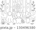 Halloween Coloring page with fly agaric and ghost 130496380