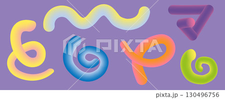 Colorful abstract shapes on purple background with curves and twists 130496756