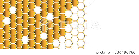 Gold honeycomb pattern against white background 130496766