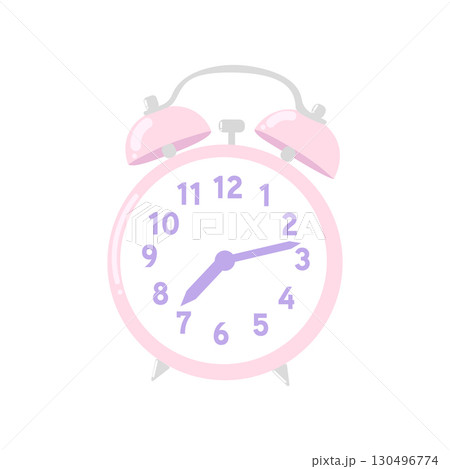 Pink vintage alarm clock with lavender hands on white background 130496774