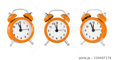 classic watch, pointer clock, Orange color alarm watch on isolated white background classic watch, pointer clock, Orange color alarm watch on isolated white background 130497174