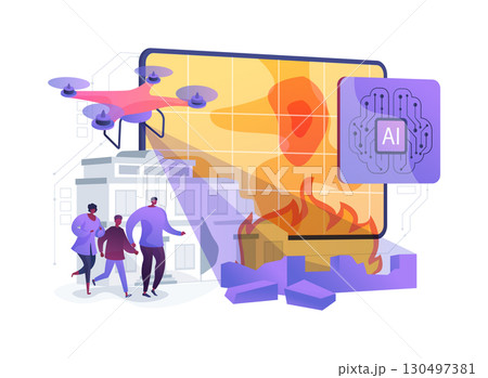 AI-Enhanced Real-Time Damage Assessment abstract concept vector illustration. AI-Enhanced Real-Time Damage Assessment abstract concept vector illustration. 130497381