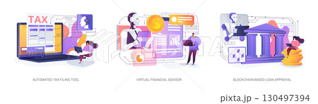 AI and Blockchain in Personal Finance abstract concept vector illustrations. AI and Blockchain in Personal Finance abstract concept vector illustrations. 130497394