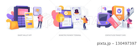 Next-Gen Contactless Payment Tech abstract concept vector illustrations. Next-Gen Contactless Payment Tech abstract concept vector illustrations. 130497397