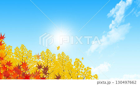 秋の空と紅葉した木 130497662