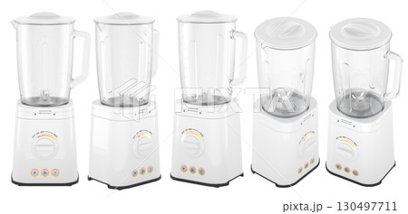 White kitchen blenders from different angles. 3D rendering 130497711