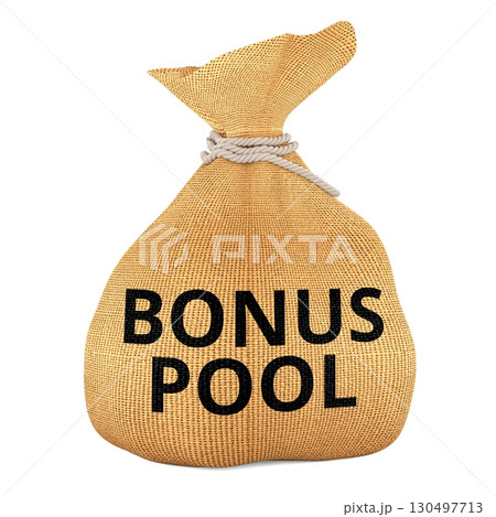Bonus Pool concept with burlap sack. 3D rendering 130497713