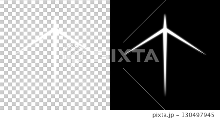 White luminous arrow icon (transparent and black background versions) 130497945