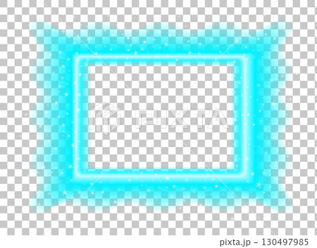 Cyan neon rectangular frame with bright blur effect and shiny stars. Vector glowing festive border isolated on transparent background. Cyan neon rectangular frame with bright blur effect and shiny stars. Vector glowing festive border isolated on transparent background. 130497985