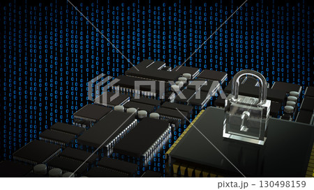 The Key on PCB board for IT security concept 3d Rendering. 130498159