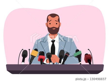 Businessman politic male character taking part at press conference cartoon vector illustration Businessman politic male character taking part at press conference cartoon vector illustration 130498837