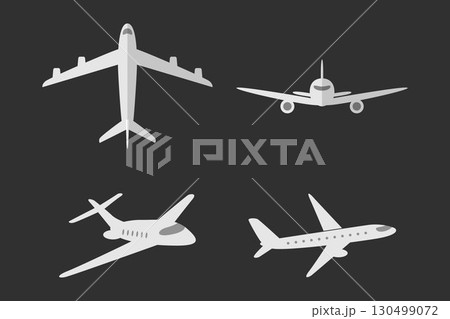 Flat Cartoon Airplane Icon Set, Vector Illustration. Four Passenger Planes in Different Views. Isolated Aviation Icons for Travel Design, Flight Symbols for Airline Poster, Transport, Tourism Concept Flat Cartoon Airplane Icon Set, Vector Illustration. Four Passenger Planes in Different Views. Isolated Aviation Icons for Travel Design, Flight Symbols for Airline Poster, Transport, Tourism Concept 130499072