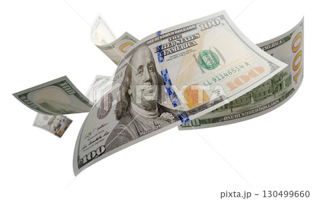 Randomly Falling U.S. 100 Dollar Bills Isolated on a White Background. Randomly Falling U.S. 100 Dollar Bills Isolated on a White Background. 130499660