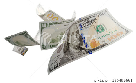 Randomly Falling U.S. 100 Dollar Bills Isolated on a White Background. 130499661