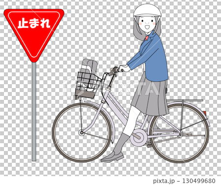 標識で止まる自転車 130499680