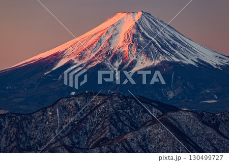 大菩薩連嶺・白谷ノ丸から見る朝焼けの富士山 大菩薩連嶺・白谷ノ丸から見る朝焼けの富士山 130499727