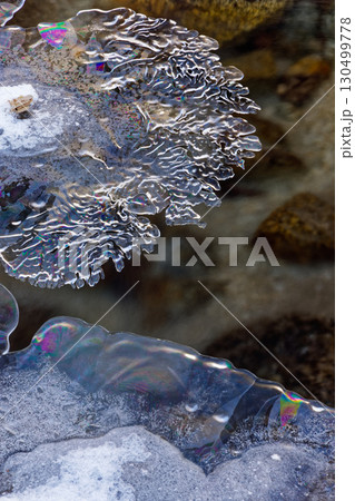 大菩薩連嶺・湯ノ沢峠付近の渓流の結氷 130499778