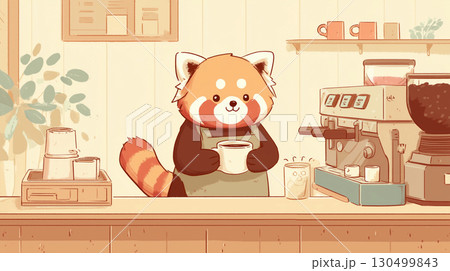 カフェで働くレッサーパンダ 130499843