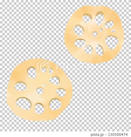 Watercolor style Japanese illustration of lotus root slices Watercolor style Japanese illustration of lotus root slices 130500474